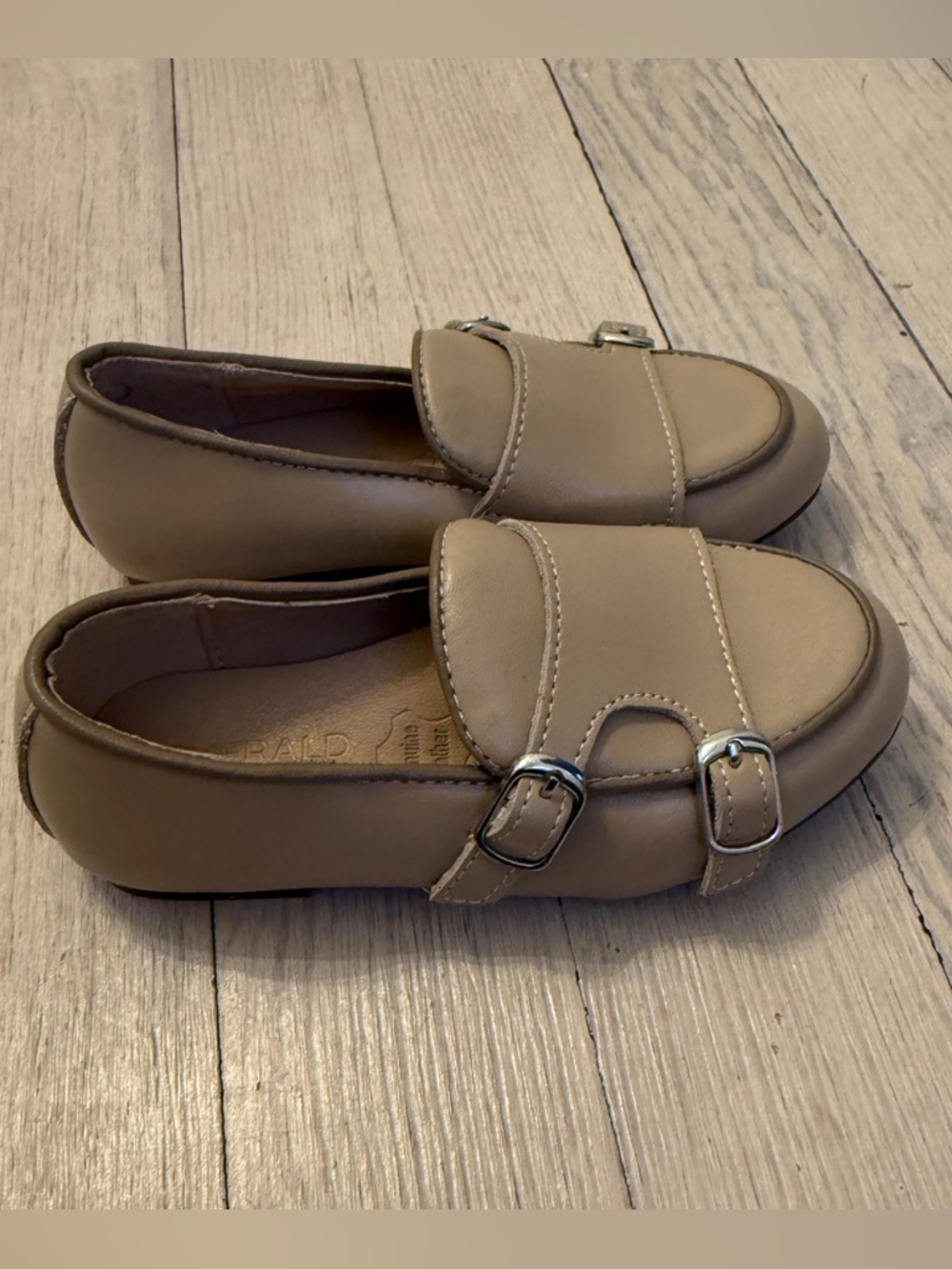 EMERALD LABEL Girl's Tan Genuine Leather Double Buckle Loafers Size EU 24 US 8